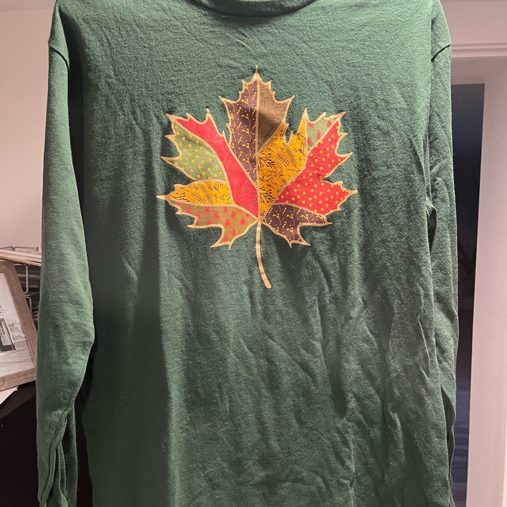 Green Long Sleeve Shirt with Leaf Design